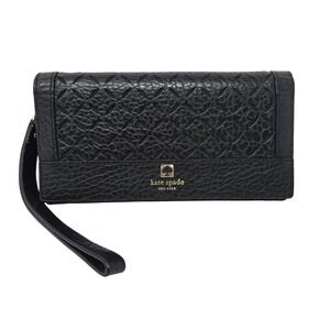 Kate Spade Wristlet Wallet Clutch Perri Lane Linney Black Leather READ FLAW